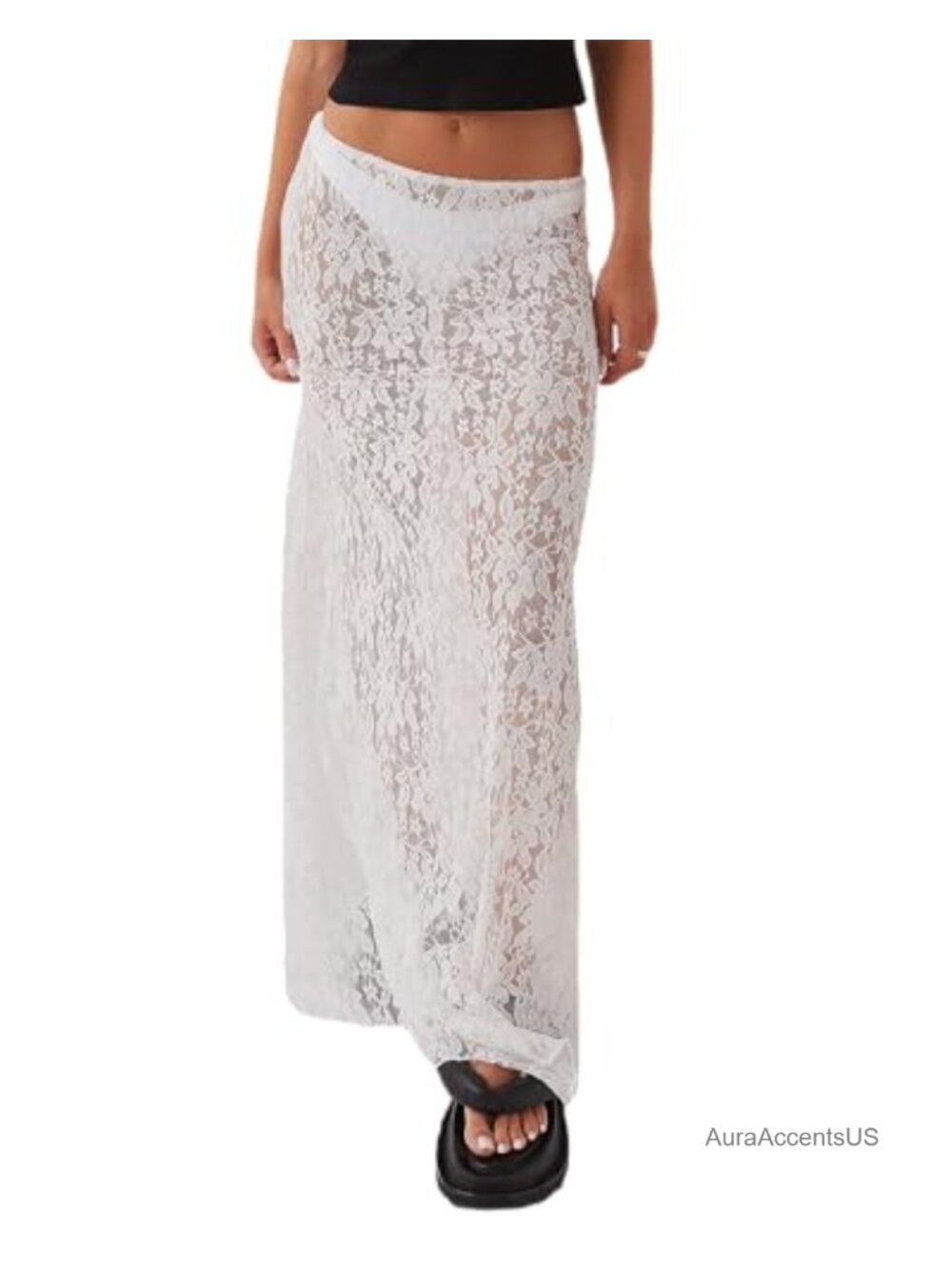 LTZYLS Women's Sexy Sheer Lace Maxi Skirt Boho Long Flowy Summer
